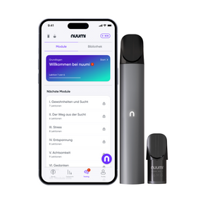 Komplettes Programm (nuumi-Hardware + 4 Monate Pods zur Nikotinentwöhnung + Training und Coaching via App)